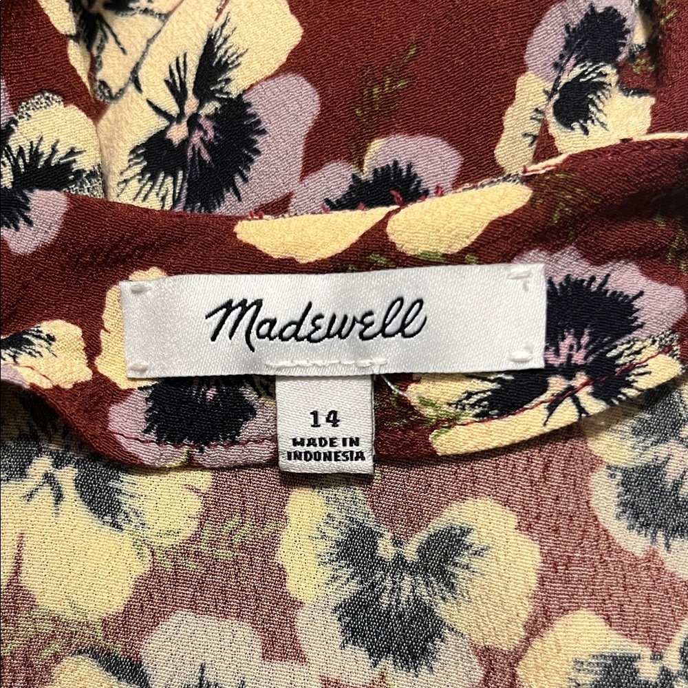 Madewell Floral Mini Dress in Brown and Cream - Picture 2 of 7